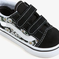 Vans Old Skool V fekete-fehér virágmintás sportcipő tépőzáras pánttal EU 23.5 4