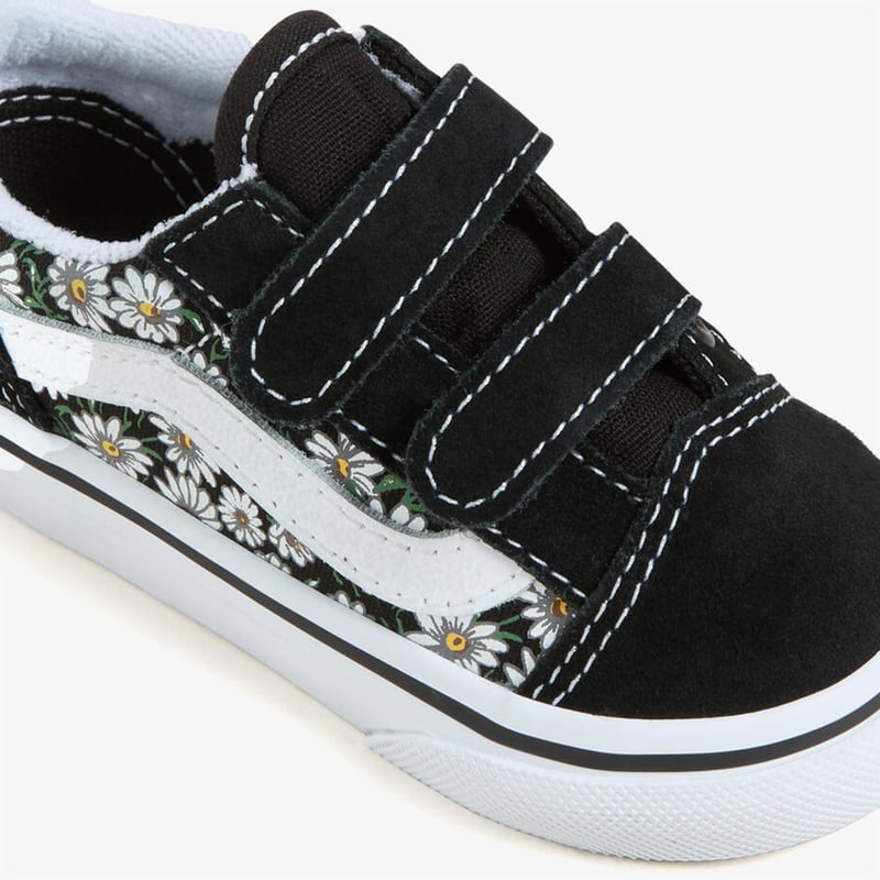 Vans Old Skool V fekete-fehér virágmintás sportcipő tépőzáras pánttal EU 23.5