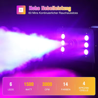 UKing 1500W Ködgép 6 RGB LED Fénnyel, Távirányítós Füstgép 1L Tartállyal Esküvő Buli Színház Halloween Rendezvényekhez 4