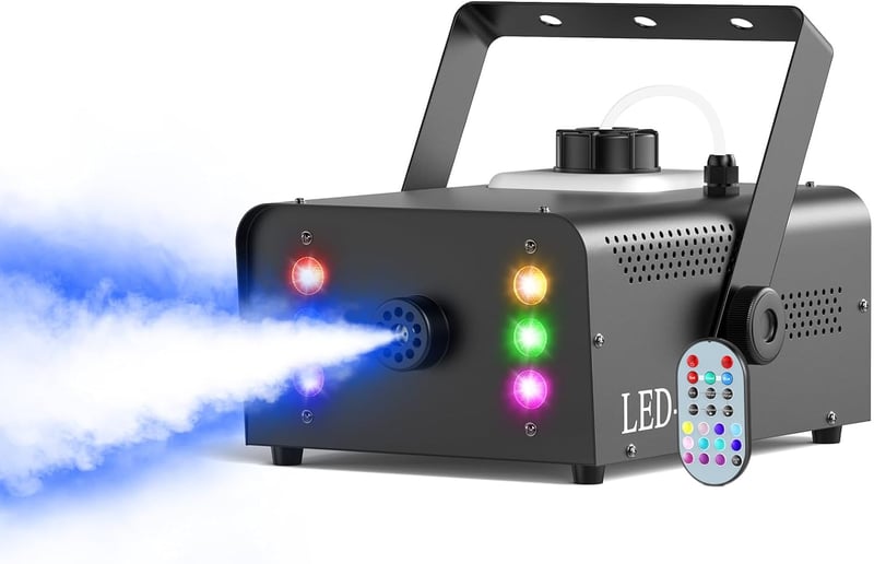 UKing 1500W Ködgép 6 RGB LED Fénnyel, Távirányítós Füstgép 1L Tartállyal Esküvő Buli Színház Halloween Rendezvényekhez