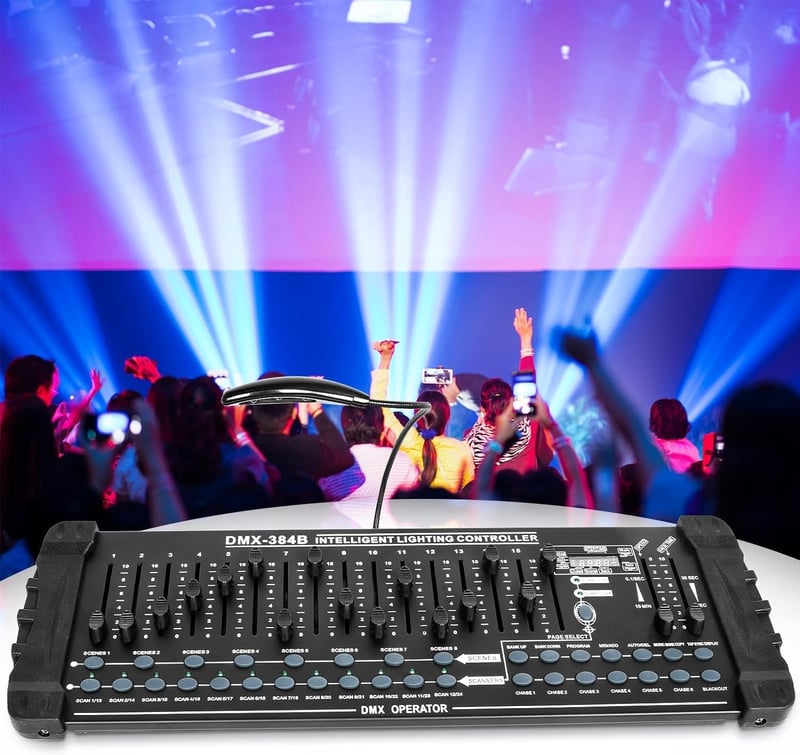 UKing 384 Csatornás DMX512 Fényvezérlő Pult - Vezeték Nélküli DJ Konzol Színpadi Lámpákhoz, Mozgó Fejekhez, LED Reflektorokhoz