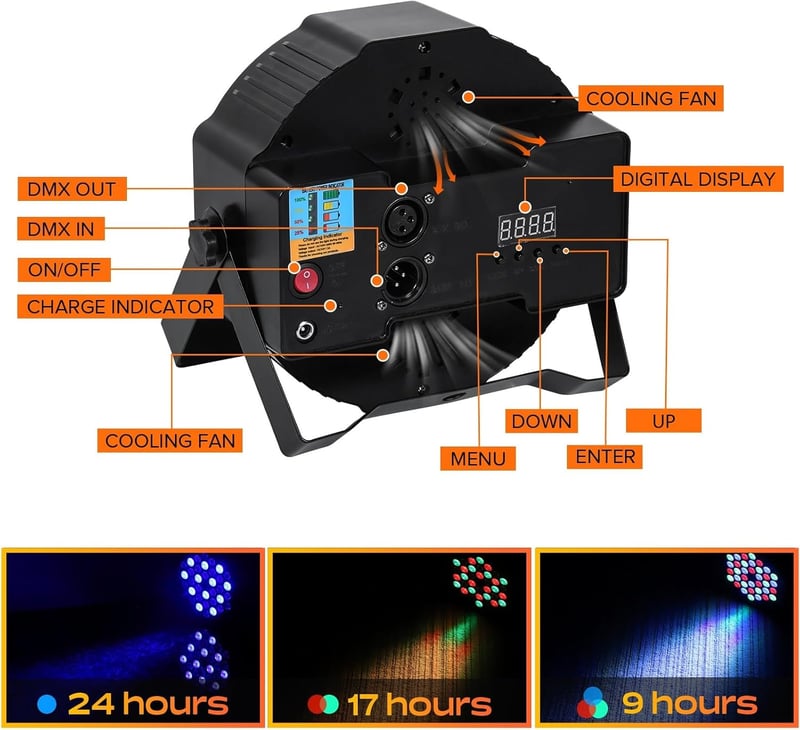 UKing 4db RGB LED Reflektor Akkumulátoros Színes Párt Lámpa Távirányítóval