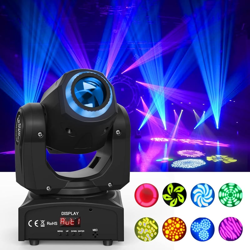 UKing 50W LED Moving Head Diszkó Lámpa - 8 Minta és Szín, Gobo Spotlámpa, 10/12 Csatorna, Mozgó Fényeffekt Bárba, Klubokba, Rendezvényekre