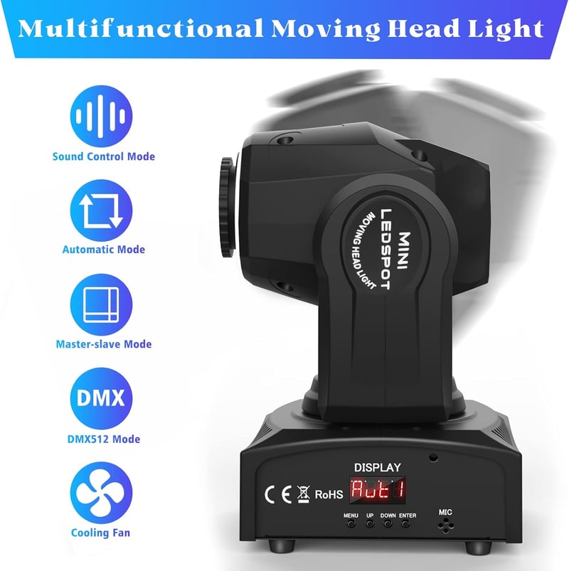 UKing 50W LED Moving Head Diszkó Lámpa - 8 Minta és Szín, Gobo Spotlámpa, 10/12 Csatorna, Mozgó Fényeffekt Bárba, Klubokba, Rendezvényekre