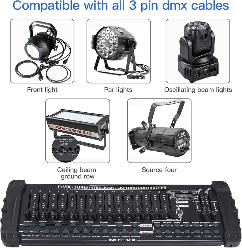 UKing DMX Vezérlő 384 Csatornás DMX512 Konzol 240 Programozható Jelenet DJ Disco Moving Head Színpadi Fény Kezelő Berendezés Fekete