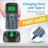 ukuu Nyugdíjas mobiltelefon nagy gombokkal kék, 2.4 hüvelykes színes kijelző, Dual SIM, vészhelyzeti gomb, 1000 mAh, töltőállomás 3