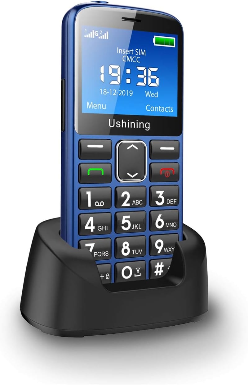 ukuu Nyugdíjas mobiltelefon nagy gombokkal kék, 2.4 hüvelykes színes kijelző, Dual SIM, vészhelyzeti gomb, 1000 mAh, töltőállomás