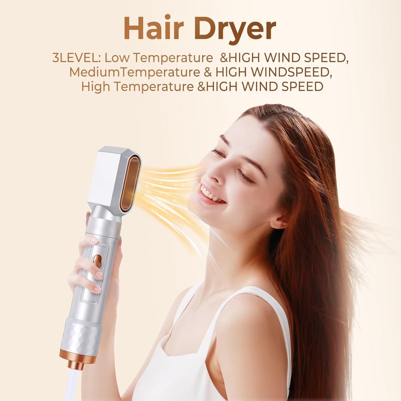 UKYITU Curly All In One Hajformázó - Többfunkciós Hajszárító és Göndörítő Készülék, Fehér, Kompakt Méret, Hajápolás