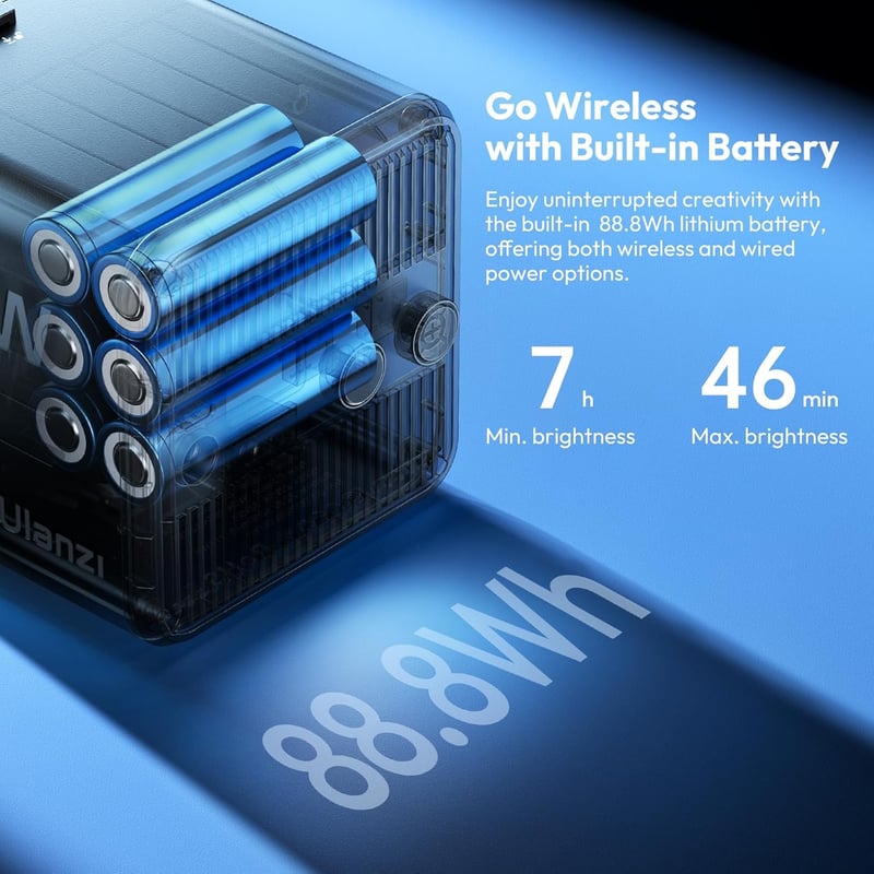 ULANZI 100W RGB LED videólámpa beépített akkuval, 2700-6500K színhőmérséklet, stúdió fény