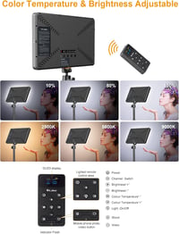 ULANZI K20 LED videólámpa távirányítóval, 600 lumen, 2500-9000K, YouTube/streaming 4