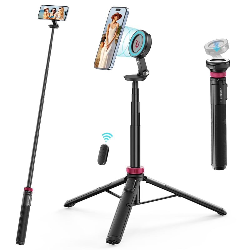 ULANZI MT-84 magnetická selfie tyč a statív na telefón 153 cm, s Bluetooth diaľkovým ovládaním, 3 v 1 statív, kompatibilný s iPhone MagSafe, na fotenie/vlogovanie/živé vysielanie