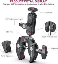 ULANZI R094 Super Clamp Rák 360° Dupla Gömbfej Kamera LED Lámpa Stabilizátor Tartó 3