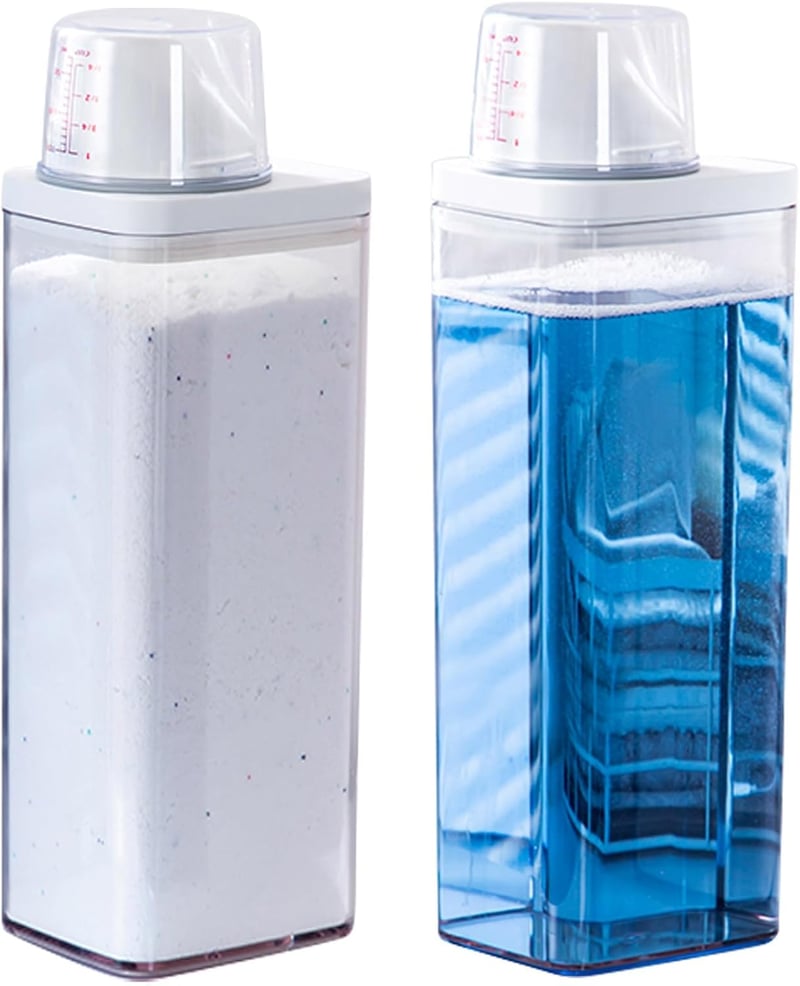 Ulawellor 1900 ml Mosópor Tároló Doboz 2 db - Légmentes Mosószer Adagoló Mérőpohárral, Újrahasználható Tartály Mosóporhoz, Szemcsés Tisztító