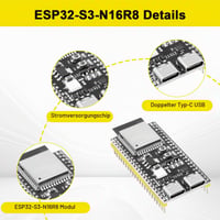 Ulegqin ESP32-S3 DevKitC-1-N16R8 Fejlesztői Lap WiFi és Bluetooth 5.0 16M Flash 8M PSRAM Dual Type-C Arduino Kompatibilis 4