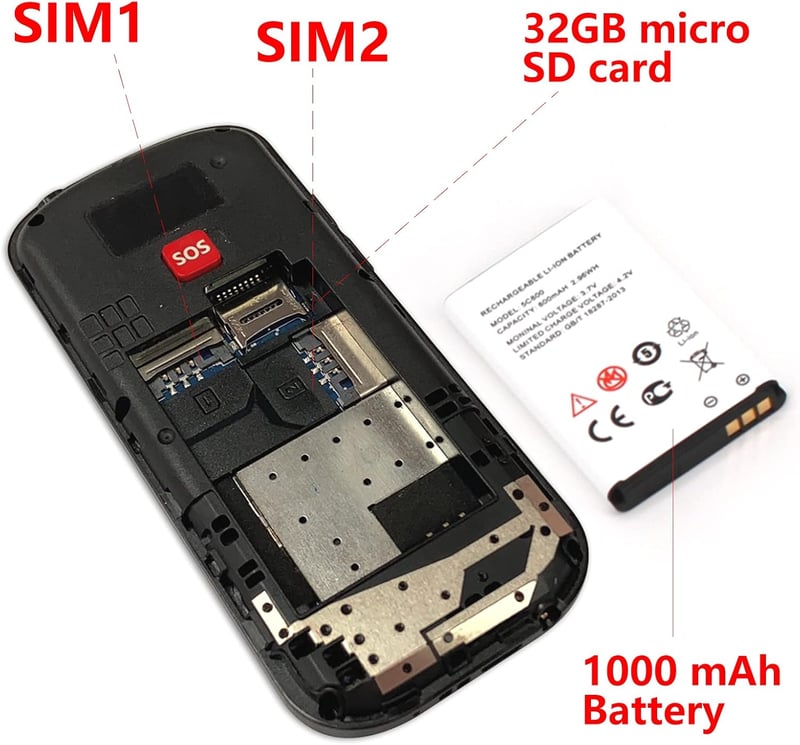 uleway Idős mobiltelefon nagy gombokkal Dual SIM SOS vészhívó, töltőállomás, szerződés nélkül
