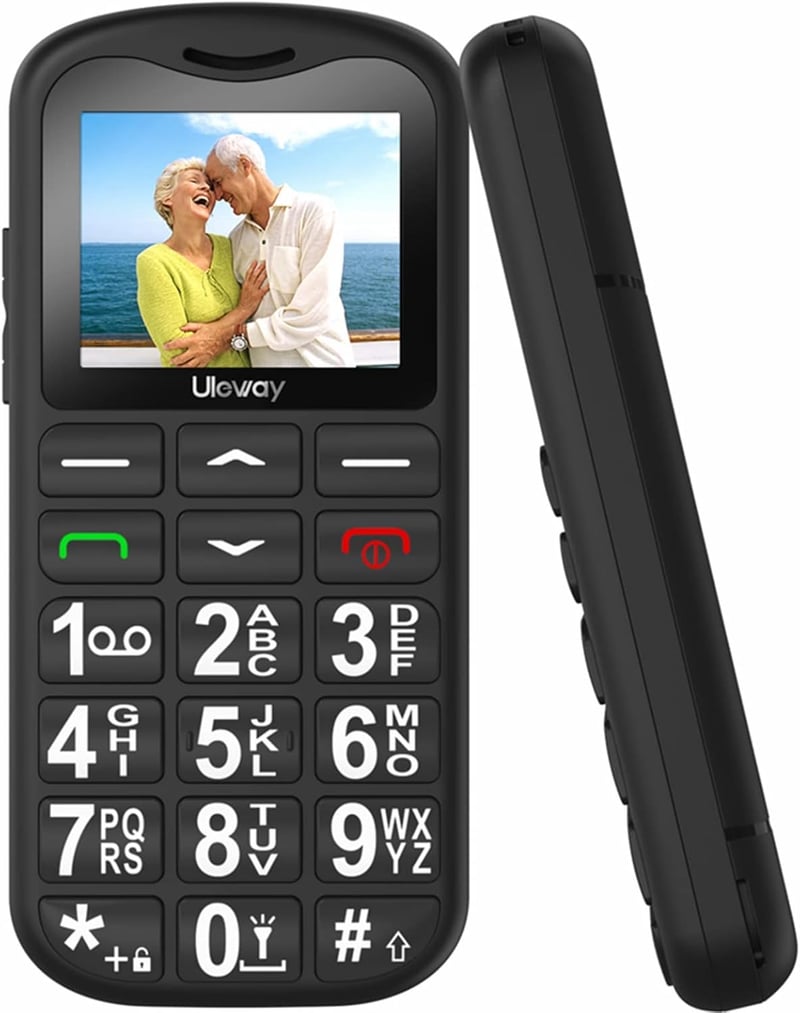 uleway Idős mobiltelefon nagy gombokkal Dual SIM SOS vészhívó, töltőállomás, szerződés nélkül