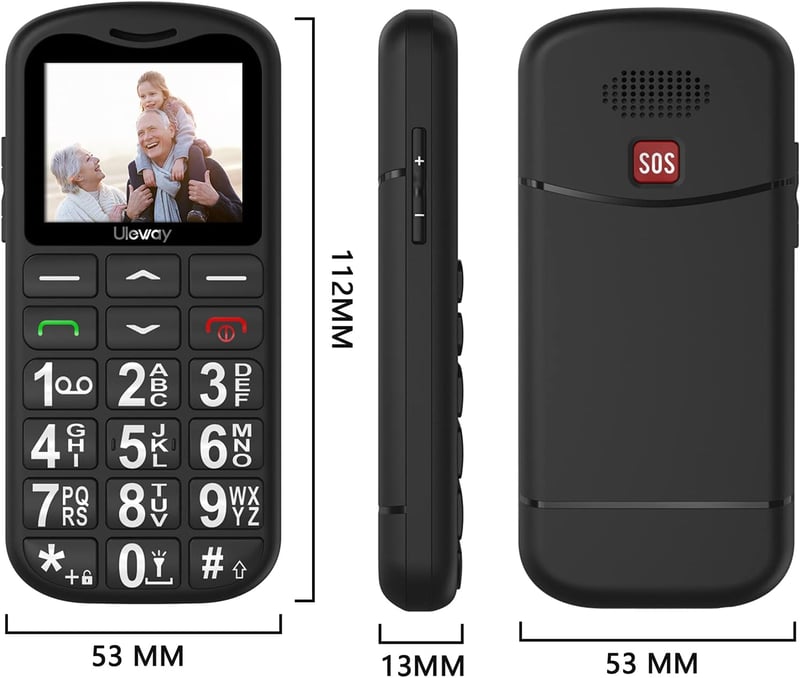 uleway Idős mobiltelefon nagy gombokkal Dual SIM SOS vészhívó, töltőállomás, szerződés nélkül