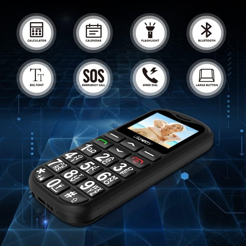 uleway Idős mobiltelefon nagy gombokkal Dual SIM SOS vészhívó, töltőállomás, szerződés nélkül