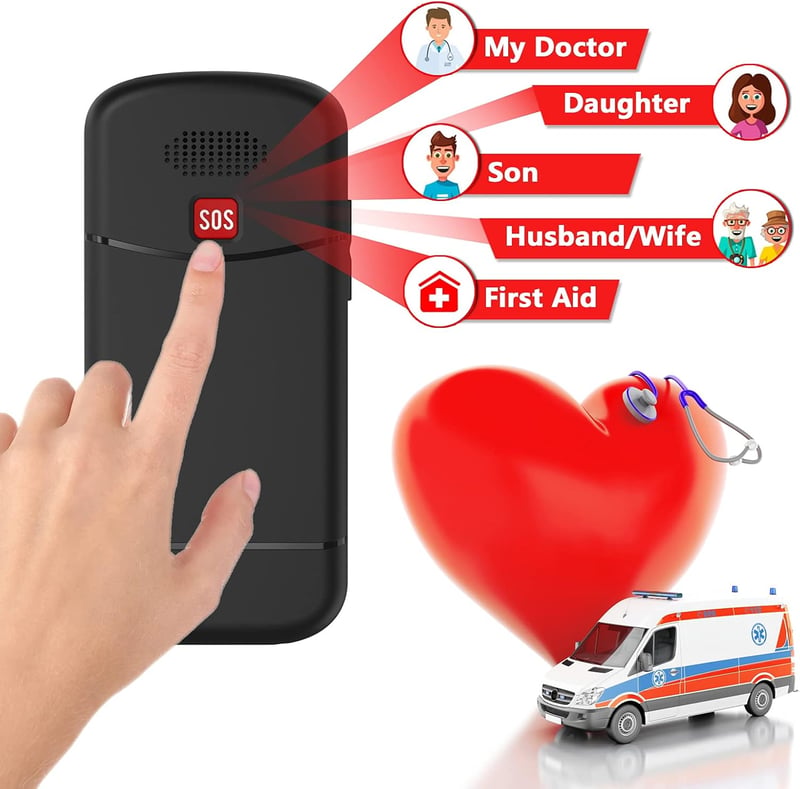 uleway Idős mobiltelefon nagy gombokkal Dual SIM SOS vészhívó, töltőállomás, szerződés nélkül