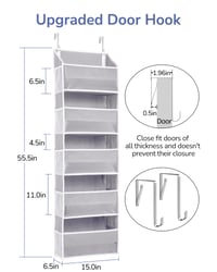 Závesný organizér na dvere ULG, 5 veľkých vreciek, 10 sieťovaných vreciek, nosnosť 20 kg, 5 úrovní, sivý, na hračky, topánky, plienky 7