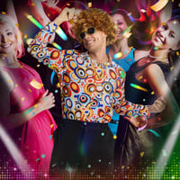 Pánsky kostým Ulikey v štýle 70. rokov, retro hippie disko kostým s parochňou, košeľou, rozšírenými nohavicami a doplnkami na karneval, Halloween - 6