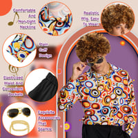 Pánsky kostým Ulikey v štýle 70. rokov, retro hippie disko kostým s parochňou, košeľou, rozšírenými nohavicami a doplnkami na karneval, Halloween - 4
