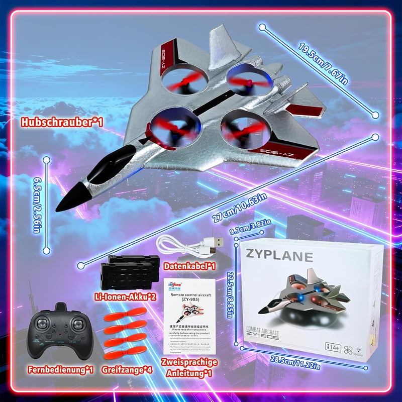 Ulikey RC repülőgép gyerekeknek 2.4GHz távirányítóval, giroszkóp stabilizátor és LED fénnyel