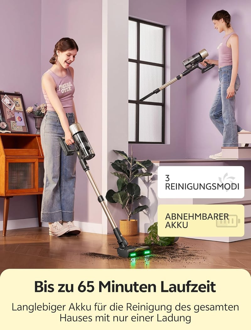 Ultenic 600W Akkumulátoros Porszívó 55000Pa, 65 Perc Üzemidő, Kézi és Padlóporszívó Háziállatszőr Szőnyeg Keményparketta