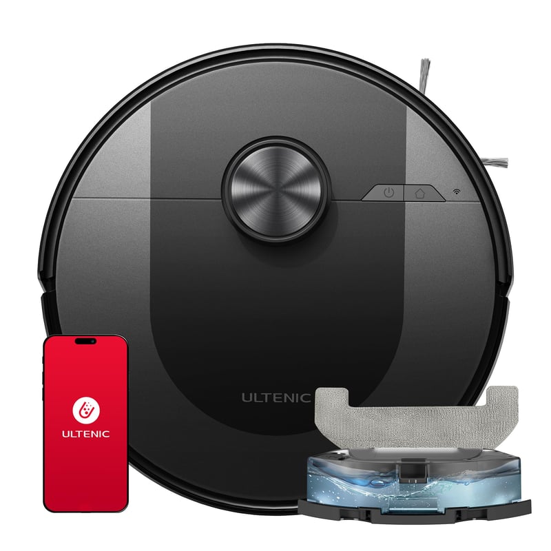 Robot aspirator Ultenic D10, 4000Pa, navigație LiDAR, mapare pe mai multe niveluri, compatibil App/Alexa/Siri/IFTTT, 120 minute, negru, pentru păr de animale și covoare