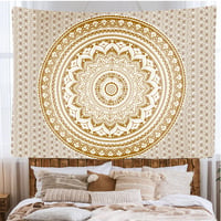 Ulticool Mandala Zlatý nástenný koberec XXL - 200x150 cm - Bohémska hippies dekorácia na stenu - Nástenná prikrývka plagát do spálne, obývačky a detskej izby 2