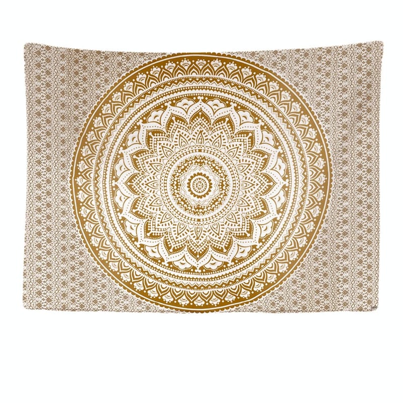 Ulticool Mandala Zlatý nástenný koberec XXL - 200x150 cm - Bohémska hippies dekorácia na stenu - Nástenná prikrývka plagát do spálne, obývačky a detskej izby