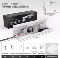 Ultimate Setup Prémium Kábelvezető Asztalhoz - Fehér Kábeltálca Asztal Szervezéshez - 1er Set, White 7