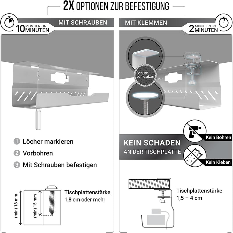 Ultimate Setup Prémium Kábelvezető Asztalhoz - Fehér Kábeltálca Asztal Szervezéshez - 1er Set, White