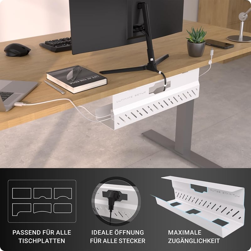 Ultimate Setup Prémium Kábelvezető Asztalhoz - Fehér Kábeltálca Asztal Szervezéshez - 1er Set, White