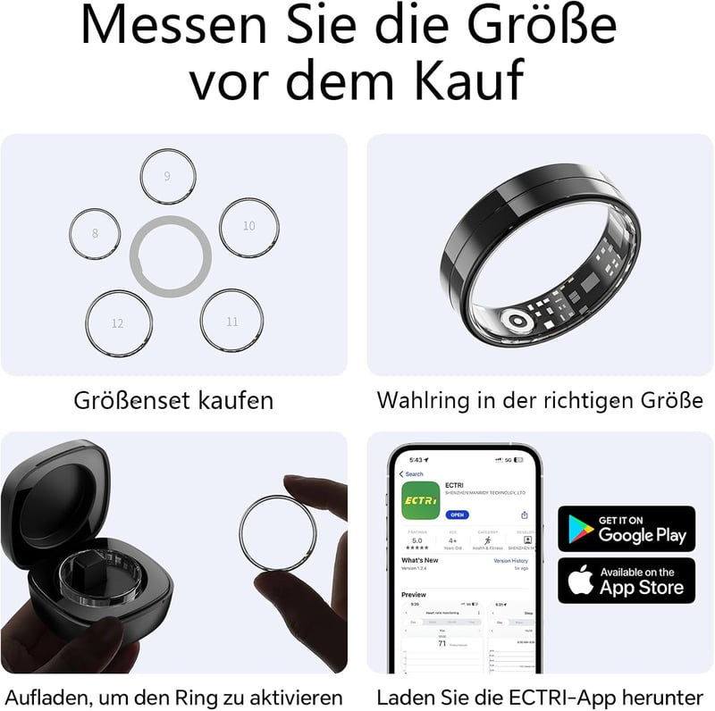 Ultra Vékony Okosgyűrű - 24/7 Pulzus, SpO2, Alvás, Testhőmérséklet Monitorozás, Ezüst, Férfi-Női, Android-iOS Kompatibilis, Előfize
