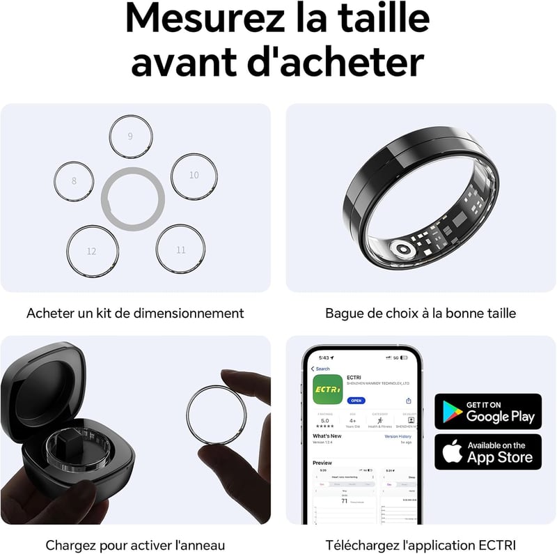 Ultra Vékony Okosgyűrű - 24/7 Pulzus, Véroxigén, Alvás és Testhőmérséklet Figyelés, Telefon Távvezérlés, Android iOS Kompatibilis, 