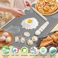 ULTRAKENO Silikonska podloga za pečenje 80x60 cm – Protuklizna podloga za miješenje tijesta s rubom visine 5 mm, mjernom skalom, za pripremu pizze i tijesta, siva 2