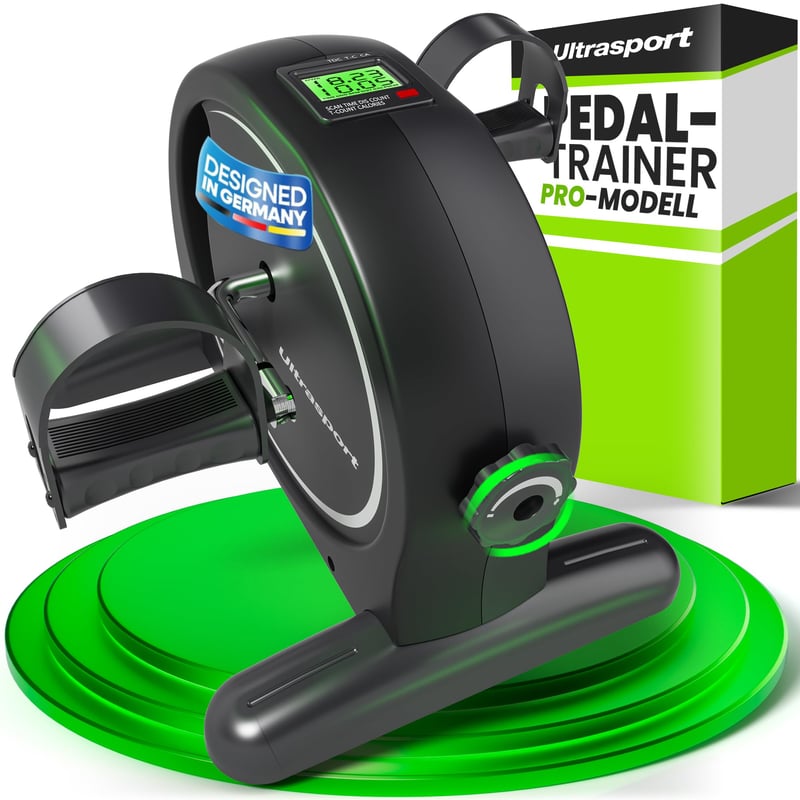 Mini bicicletă medicinală Ultrasport pentru acasă, cu covoraș antiderapant și curele, aparat silențios pentru exerciții de brațe și picioare din șezut, albă, bicicletă de masă pentru seniori