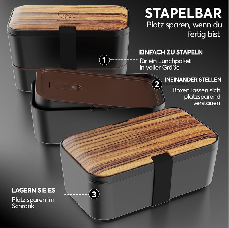 Umami Premium Bento Box 1500ml Szilikon Tételes Ebéddoboz Fekete Wenge