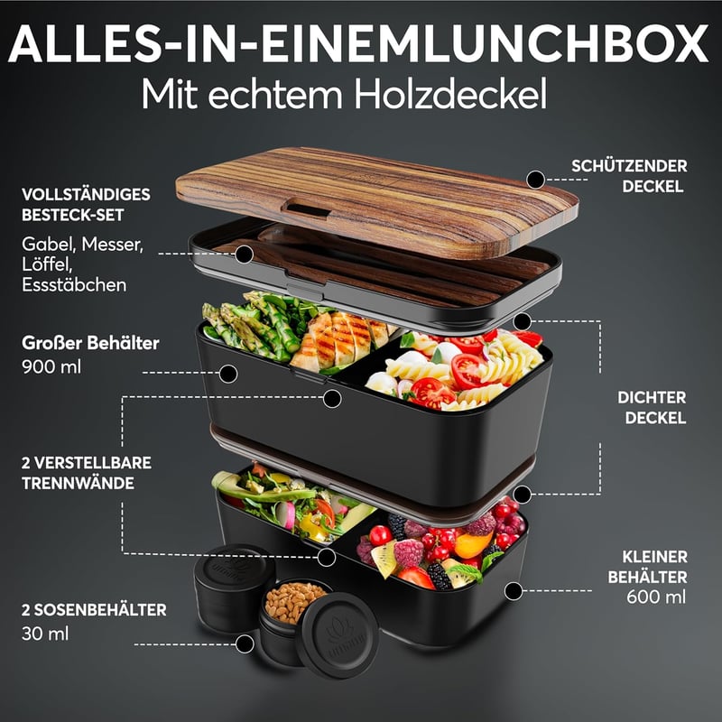 Umami Premium Bento Box 1500ml Szilikon Tételes Ebéddoboz Fekete Wenge