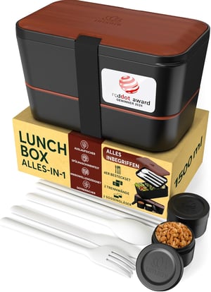 Umami Premium bento kutija sa 4 komada pribora za jelo i 2 posudice za umak - crna, 1500 ml