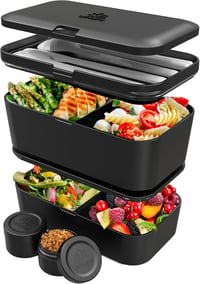 Umami Szilikon Ételhordó 1500ml Fekete - Hermetikus Bento Box Evőeszközzel 1
