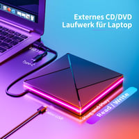 Externá CD/DVD mechanika Umaniy s RGB osvetlením, USB 3.0 a USB-C konektorom, napaľovačka a čítačka CD/DVD +/-RW ROM pre notebook, PC, MacBook, iMac, Windows 2