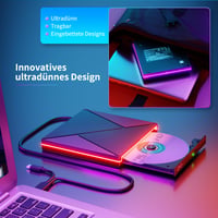 Externá CD/DVD mechanika Umaniy s RGB osvetlením, USB 3.0 a USB-C konektorom, napaľovačka a čítačka CD/DVD +/-RW ROM pre notebook, PC, MacBook, iMac, Windows 7