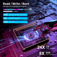 Externá CD/DVD mechanika Umaniy s RGB osvetlením, USB 3.0 a USB-C konektorom, napaľovačka a čítačka CD/DVD +/-RW ROM pre notebook, PC, MacBook, iMac, Windows 5