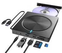 Unitate optică externă CD/DVD Umaniy cu USB 3.0 și USB-C, cititor de carduri SD/TF și 2 porturi USB-A, scriitor DVD portabil pentru laptop, MacBook, Windows și MacOS 1