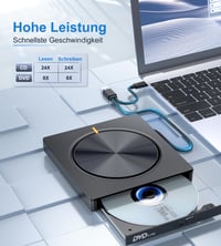 Unitate optică externă CD/DVD Umaniy cu USB 3.0 și USB-C, cititor de carduri SD/TF și 2 porturi USB-A, scriitor DVD portabil pentru laptop, MacBook, Windows și MacOS 3