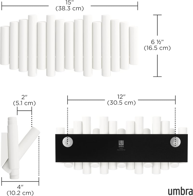 Umbra Picket fehér fali ruhaakasztó 5 összecsukható kampóval fenyőfából - 4.5 cm, White