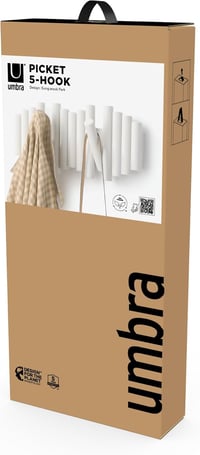 Umbra Picket fehér fali ruhaakasztó 5 összecsukható kampóval fenyőfából - 4.5 cm, White 7