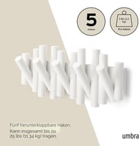 Umbra Picket fehér fali ruhaakasztó 5 összecsukható kampóval fenyőfából - 4.5 cm, White 5
